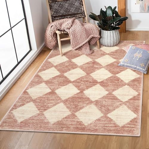 Lahome Moroccan Treills Area Rug - 3x5 Beige Rugs for Living Room Washable Entry Mat, Checkered Modern Soft Pet Friendly Indoor Accent Carprt for Coffee Table Bedroom Family Dinning Room Pla