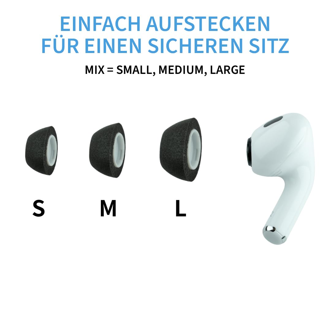Comply TrueGrip MAX wymienne zatyczki do uszu z pianki z pamięcią kształtu do Apple AirPods Pro (3 generacji), technologia SmartSkin, doskonała izolacja akustyczna, czarne, sortowane S/M/L, 3 pary