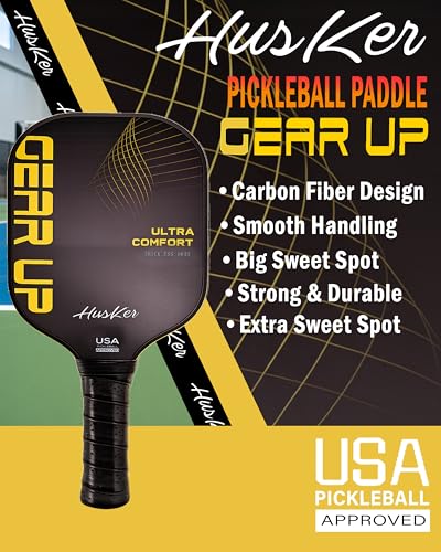 Image of Husker USAPA Approved GEARUP RAW Carbon Fibre Ultra Comfort Thermoformed Pickleball Paddle | Carbon Friction Surface | Elongated Handle Racket