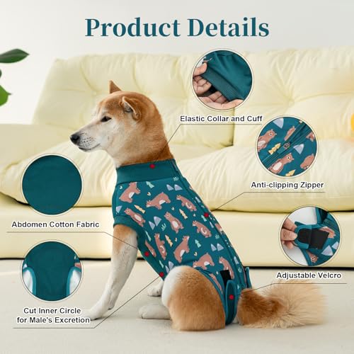 Image of Dog Recovery Suit for Female Male Dogs, Dog Onesie for Spay Neuter,Pet Zip Up Recovery Shirt, Substitute E-Collar & Cone,Anti-Licking Breathable Onesie for Small Medium Large Dogs