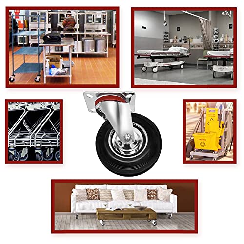 4 Pack 5" Swivel Caster Wheels Rubber Base With Top Plate & Bearing Heavy Duty #TOP5