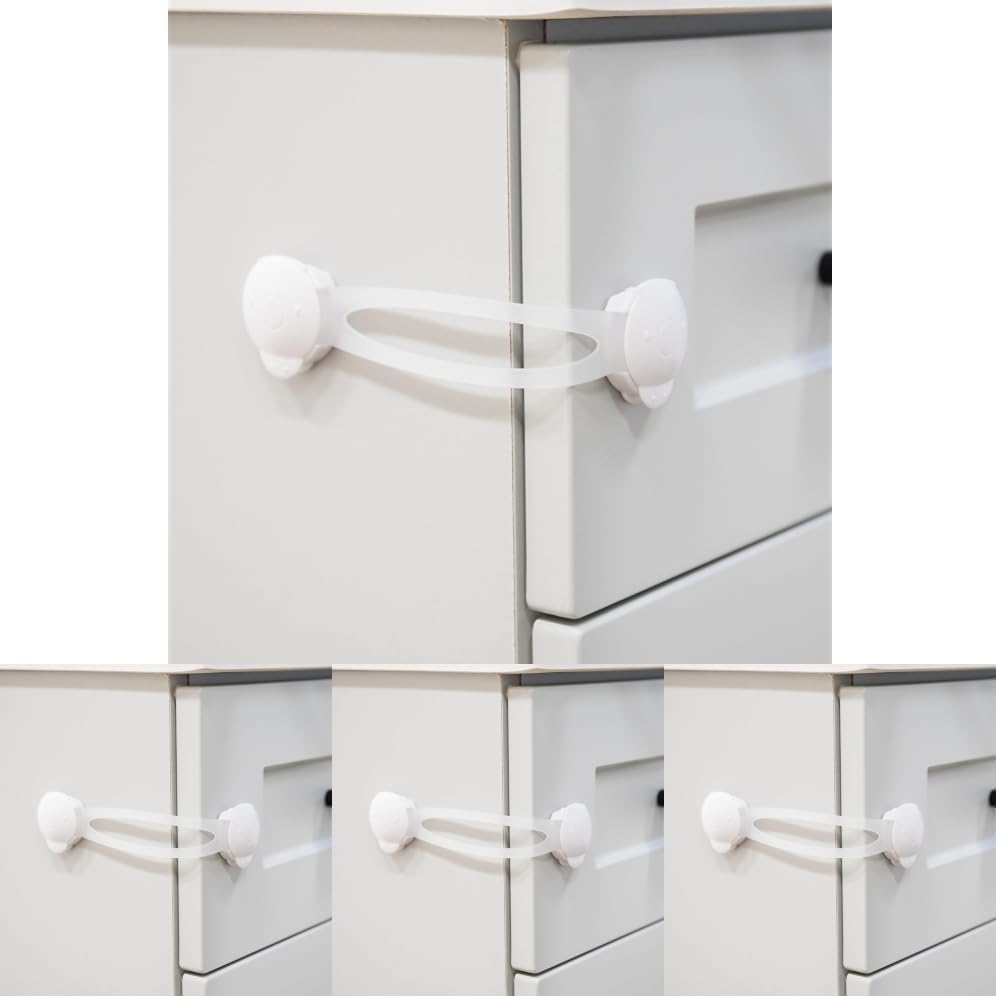 Regalo 12 Pack Child Safety Cabinet Locks, No Drill Adhesive Baby Proofing Latches for Drawers, Fridge and Cabinets, Multi-Purpose 3M Straps, White