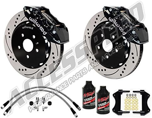 WILWOOD CORVETTE C6 FRONT 15" AERO6 BIG BRAKE KIT WITH FREE STAINLESS BRAKE LINES & BRAKE FLUID, BLACK CALIPERS, DRILLED & SLOTTED ROTORS, 2005 2006 2007 2008 2009 2010 2011 2012 2013 CORVETTE C6