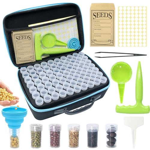 Sumloty 140 Slots Seed Storage Organizer Kit with 20 Envelopes Waterproof Seed Storage Box Transparent Bottles Tweezers Funnel Sower for Vegetable Flower Garden Seeds Saver Kit for Vegetable