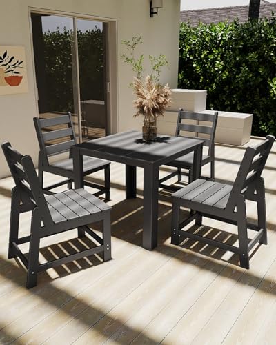 Image of GREENVINES HDPE Outdoor Dining Table w /Umbrella Hole for 4, Gray