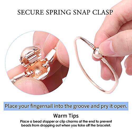 Kunsir Snake Bracelet For Charms， 925 Sterling Silver Rose Gold Jewelry Snake Chain Bracelet Fit Any Charm Gift For Women Girl #TOP6