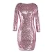 FYMNSI Damen Pailletten Minikleid 3/4 Arm Bodycon Partykleid Abendkleid Cocktailkleid Rockabilly Kleid Bleistiftkleid Etuikleid Glitzerndes Rundausschnitt Paillettenkleid Sexy Clubwear Rosa XXL