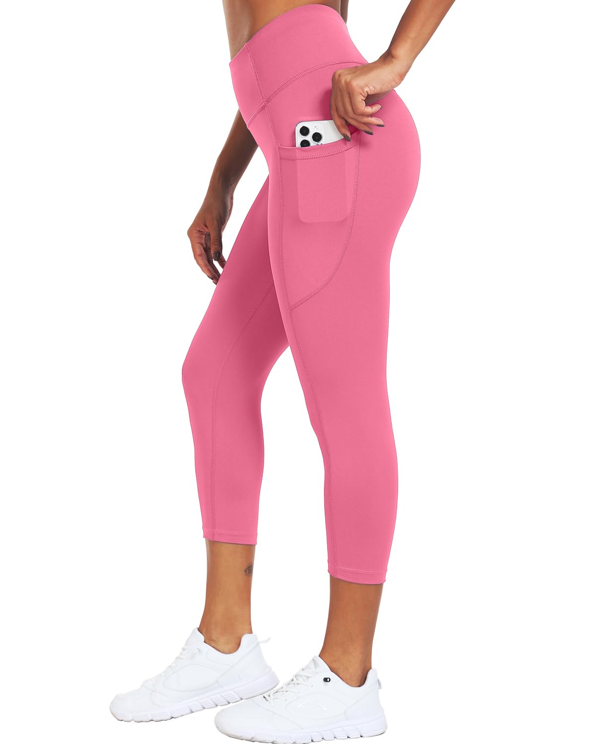 CADMUS High Waisted Workout Legging Capri for Women Athletic Yoga Pants with Two Side Pockets