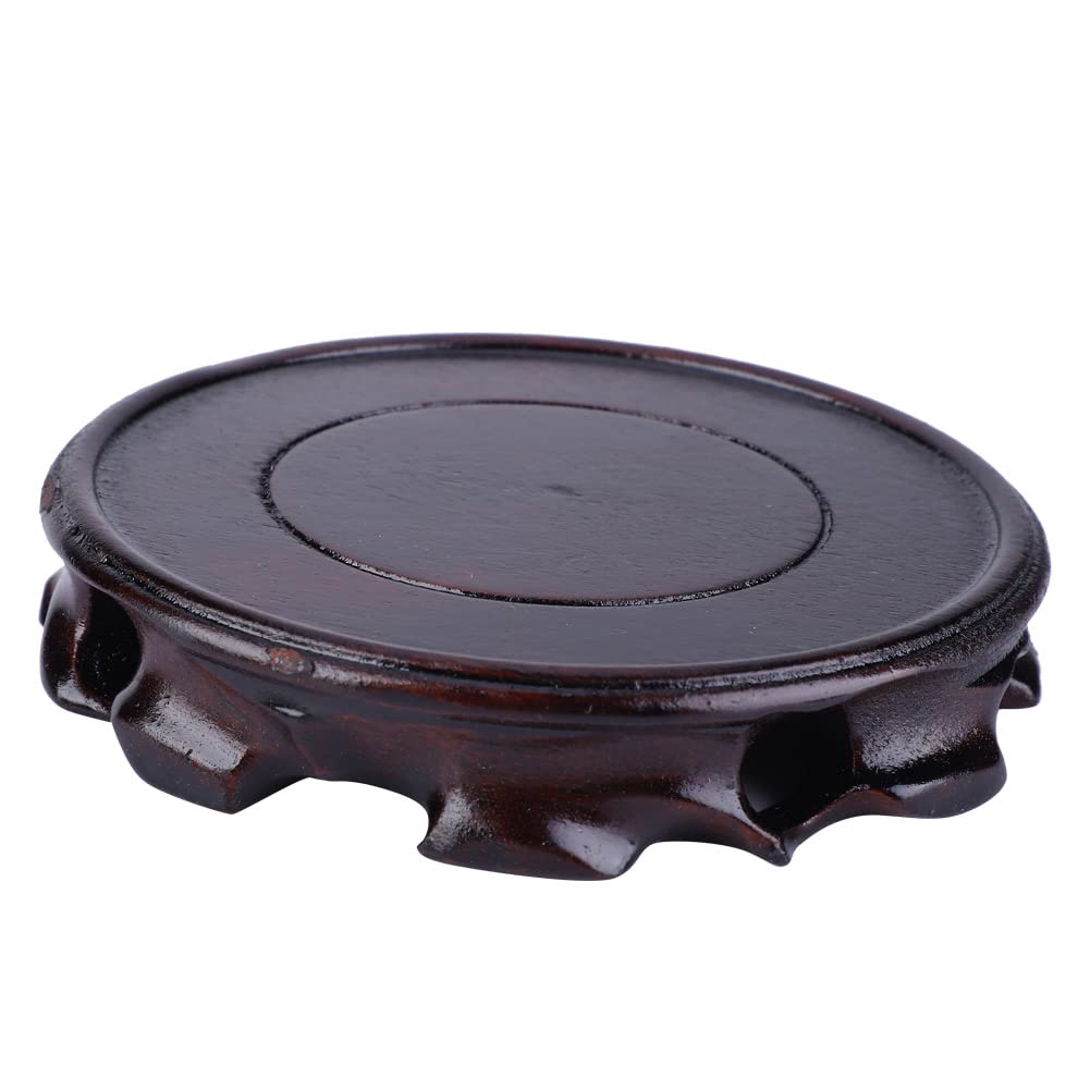 Vintage Circular Wooden Vase Aquarium Table Lamp Teapot Base, Vase Fish Tank Round Base Purple Sand Pot Stone Ornament Teapot Solid Wood Incense Burner (Inner diameter 11cm height 2.5cm)