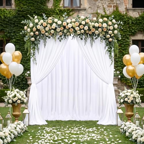 Image of White Backdrop Curtains 30ft x 10ft: Polyester Photography Backdrop Drapes - Wedding Party Photo Shoot Background 6 Panels 5x10ft