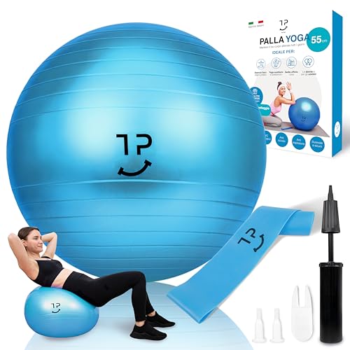 Tre Puri® Palla Fitness, Palla per Pilates – 55 CM Fitball con Yoga Accessori Marchio ITALIANO – Utile per fare ginnastica e gravidanza - OMAGGIO fascia elastica ed E-book (CONSIGLI PER TE)