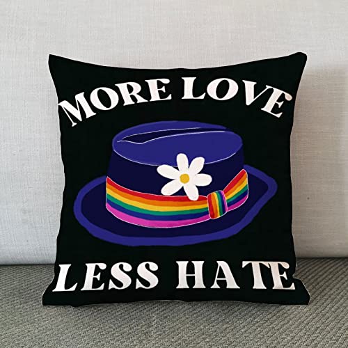 Gay Pride Rainbow Lgbt Same Sex Gay Throw Pillow Cover More Love Less Hate Rainbow Hat Pillow Case Cushion Cover Valentine's Day Decortaive Pillowcase Home Decor For Sofa Living Room Bedroom 22X22In #TOP3