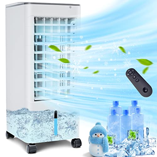 Portable Air Conditioner 3-IN-1 Evaporative Air Cooler, Adjustable Normal/Sleep/Cool Modes, 3 Speeds, 20Ft Remote Control & LED Panel, 12 Hour Timer, 100 Degree Oscillation, 5 Ice Packs Portable Air Conditioner 3-IN-1 Evaporative Air Cooler, Adjustable Normal/Sleep/Cool Modes, 3 Speeds, 20Ft Remote Control & LED Panel, 12 Hour Timer, 100 Degree Oscillation, 5 Ice Packs