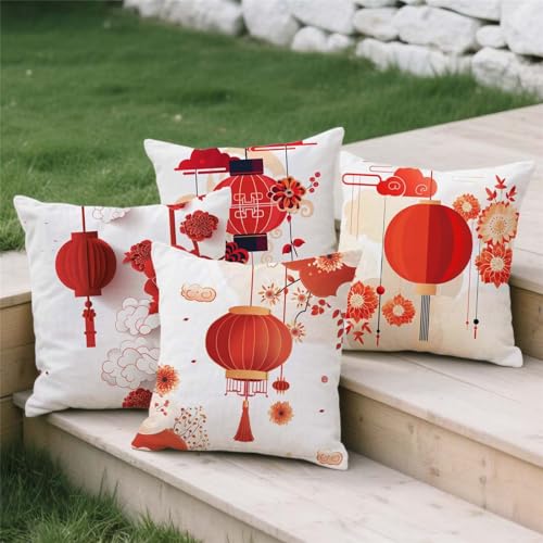 Housse de coussin exterieur 60x60 rouge impermeable aspect lin moderne