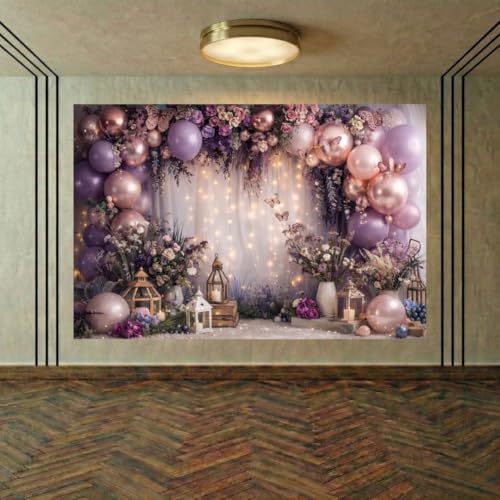 Image of Blue Happy Birthday Theme Backdrop Banner with Balloon,Gift and Candle 5x7 ft - Digital Print Cloth Background, Reusable Party Wall Decoration Photo Booth & Stage Decor