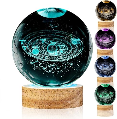 HAMSA KITCHEN & LIFESTYLE 3D Crystal Ball With LED Wooden Base-Solar System Night Light, 3D Crystal Ball, Galaxy Lamp Ball,Light Lamp With USB Powered (16 Colour Galaxy)