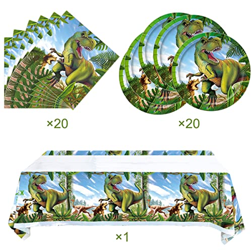 Dinosaur Birthday Party Supplies Tableware Set Jurassic Theme Plates Napkins Tablecloth Dino Dinnerware For Boys Kids Birthday Party Favors Serves 20 Guests #TOP4