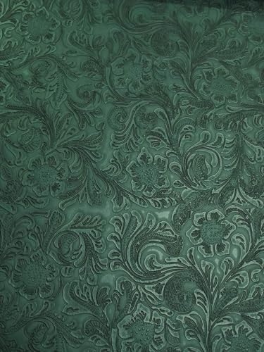 DuroLast™ Vintage Western Floral Pu Leather Fabric by The Yard DIY Upholstery Accessories Fashion (Teal)