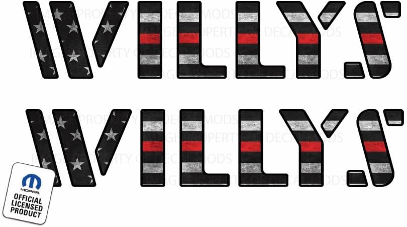 B&W Flag Willys Hood Graphic Decal/Sticker fits Jeep Wrangler JK/JL/JT (2018-2024) Black and White Flag Thin Red Line (Set of 2) | FK3D1