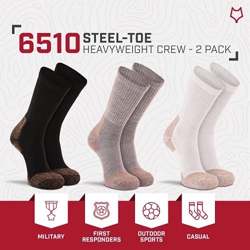 Foxriver Steel Toe Crew Cut Work Socks For Men And Women 2 Pack Heavyweight Boot Socks With Moisture Wicking Fabric - Grey - Medium, (6510) #TOP4