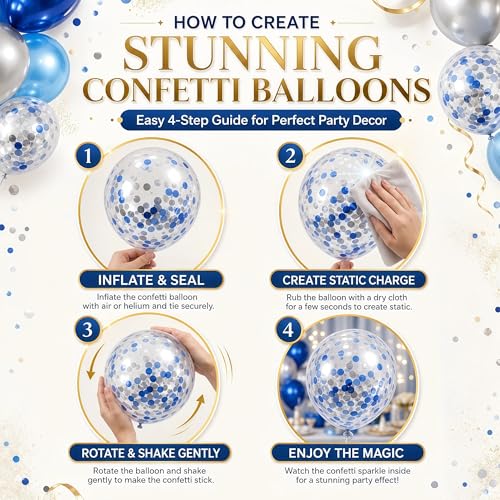 Image of Balloon Column Stand Kit with Balloons, Base and Pole, Balloon Column Kit for Floor or Table Backdrop Decoration for Party Wedding Baby Shower Birthday Graduation (Sliver Confetti Blue)
