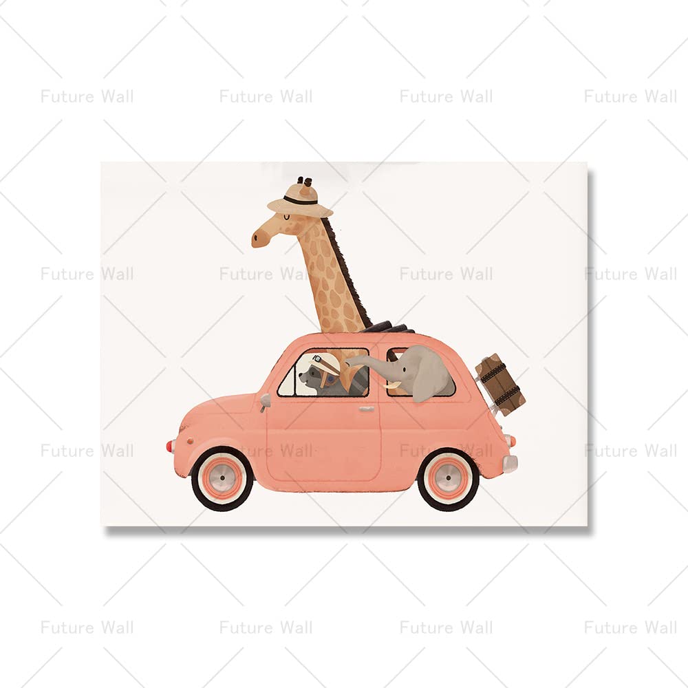 Youihom 4 Laminas Decorativas Pared Niños Automobile Cuadro Animales Habitacion Infantil Lienzo Dormitorio Niña Poster Pared Bebe Cuadros Infantiles 21 x 30 cm sin Marco