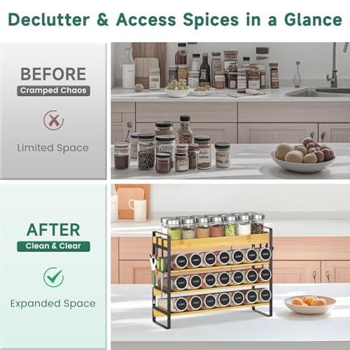 EsLuker.ly Spice Seasoning Rack Organizer Kitchen Countertop, 4 Tier Bamboo Spice Shelf Holder Storage with 4 Hooks, Wall Mounted Freestanding Stand for Pantry, Quick Spice Access(Jars Not Included) - Cosy Home Interiors EsLuker.ly Spice Seasoning Rack Organizer Kitchen Countertop, 4 Tier Bamboo Spice Shelf Holder Storage with 4 Hooks, Wall Mounted Freestanding Stand for Pantry, Quick Spice Access(Jars Not Included) - Image 7
