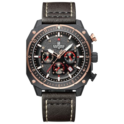 Image of NAVIFORCE NF8057 Square Vintage Military Chronograph Genuine Leather Analog Watch
