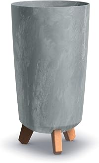 URBN GARDEN Tall Slim Concrete Look Plastic Planter Flower Soil Pot Indoor Outdoor With Legs