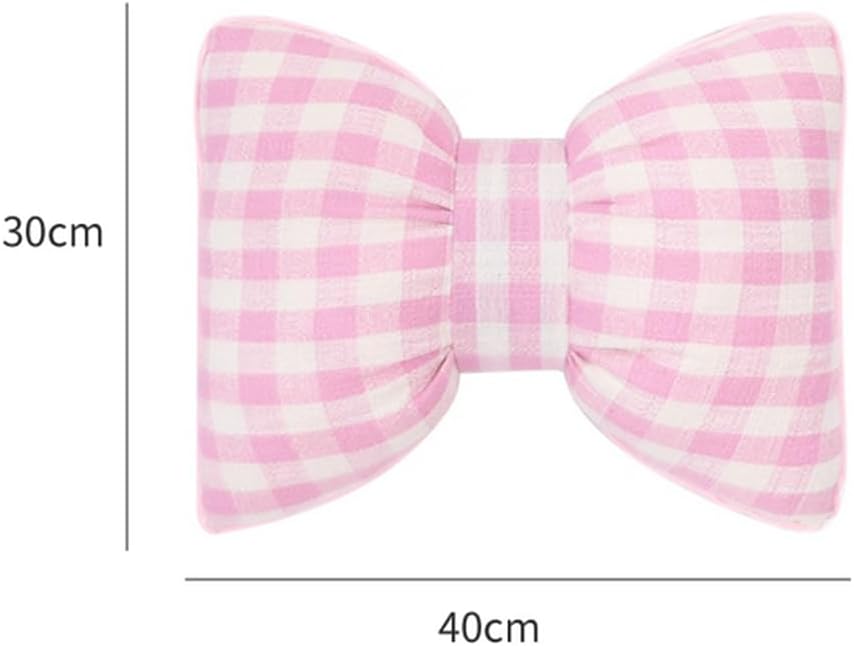 Car Waist Bow Tie Pillows Cotton Linen Bowknot Lumbar Back Cushion Auto Cute Bow Lumbar Pillow Sofa Hugging Throw Pillow (Blue, 40×30cm/15.7"×11.8")