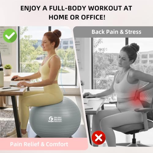Image of Gruper Exercise Ball, Extra Thick Yoga Ball for Working Out, Yoga & Pregnancy, 4 Sizes Anti-Burst Balance Ball with Foot Pump for Pilates, Physical Therapy & Fitness