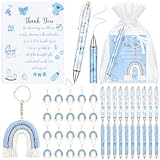 Halloscume 20 Set Girls and Boys Baby Shower Favors Gifts for Guests Baby Shower Pens Rainbow Cloud Boho Keychain Thank You Cards and Organza Bags for Gender Reveal Party Favor(Blue)
