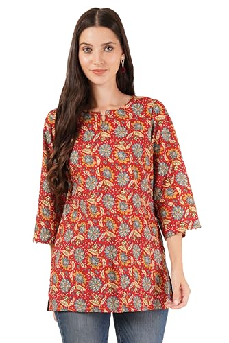 Image of Amazon Brand - Anarva Jaipuri Cotton Printed Short Kurti for Women