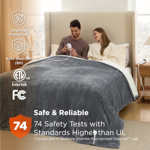 Image of Bedsure Electric Blanket Queen Size - Dual Control Heated Blanket Queen, Fast Heating with 6 Time Settings (Up to 10H) & 6 Heat Settings, Warm Gift for Grandma (84x90 inches, Grey)