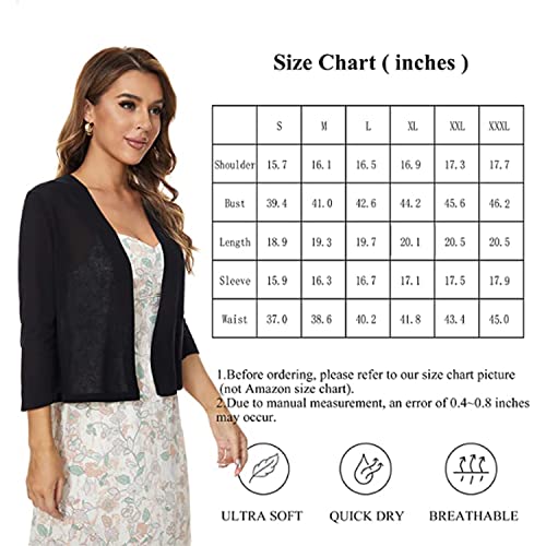 Satuun Women's 3/4 Sleeve Shrugs Lightweight Open Front Cropped Cardigan For Women #TOP5