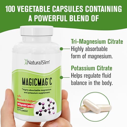 MagicMag C by NaturalSlim, Magnesium Citrate with Potassium for Muscle Relaxation, Sleep Quality, Nerve Function & Electrolyte Support, Daily Magnesium Supplement for Men and Women, 100 Capsules 2pk
