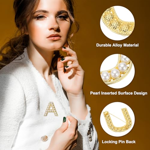 Image of PATIKIL Letter Brooch Pins, Pearl Initial Alphabet Letter Lapel Badges Pin for Women Men Girl Wife Suits