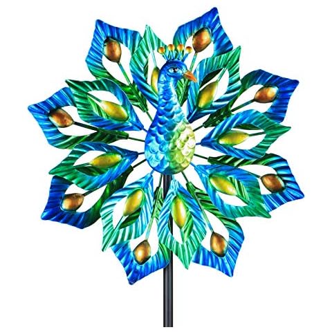 WONDER GARDEN Wind Spinner Peacock Element Premium Kinetic Wind Sculpture Metal Decor Windmill for Outdoor Yard Patio Lawn & Garden Cover