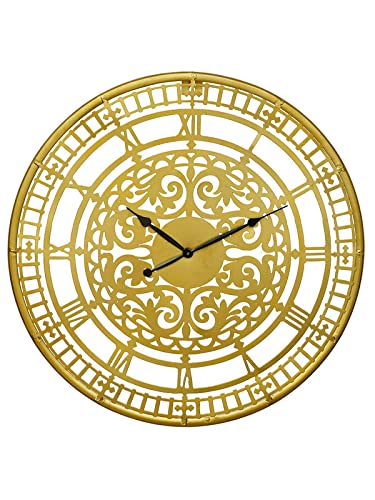 Image of CHRONIKLE Classic Round Golden Color Metal Case Analog Black Needle Roman Numbers Wall Clock for Living Room Home Decor Office Gifts (Size: 54 x 1 x 54 CM | Weight: 1380 Gram)
