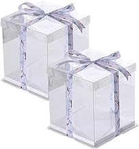 UgyDuky 2 Pack Large Clear Cake Box for Bakery, 2 Layer Tall Transparent Gift Box 8" Bakery Carrier Packing with Lids, Clear Box Cake Display Pack Box for Birthday, Wedding, Anniversary, White Base (10.25"x10.25"x 10")
