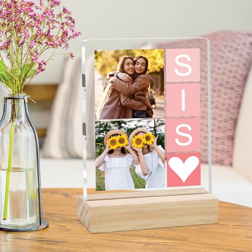 Image of Giftplease Customized Photo Frame with Text & Wooden Stand | Personalised Printed Photo Frame Gift for Sister | Birthday, Tabletop D cor | Customized Photo Gift (6x8 Inches) SIS 02