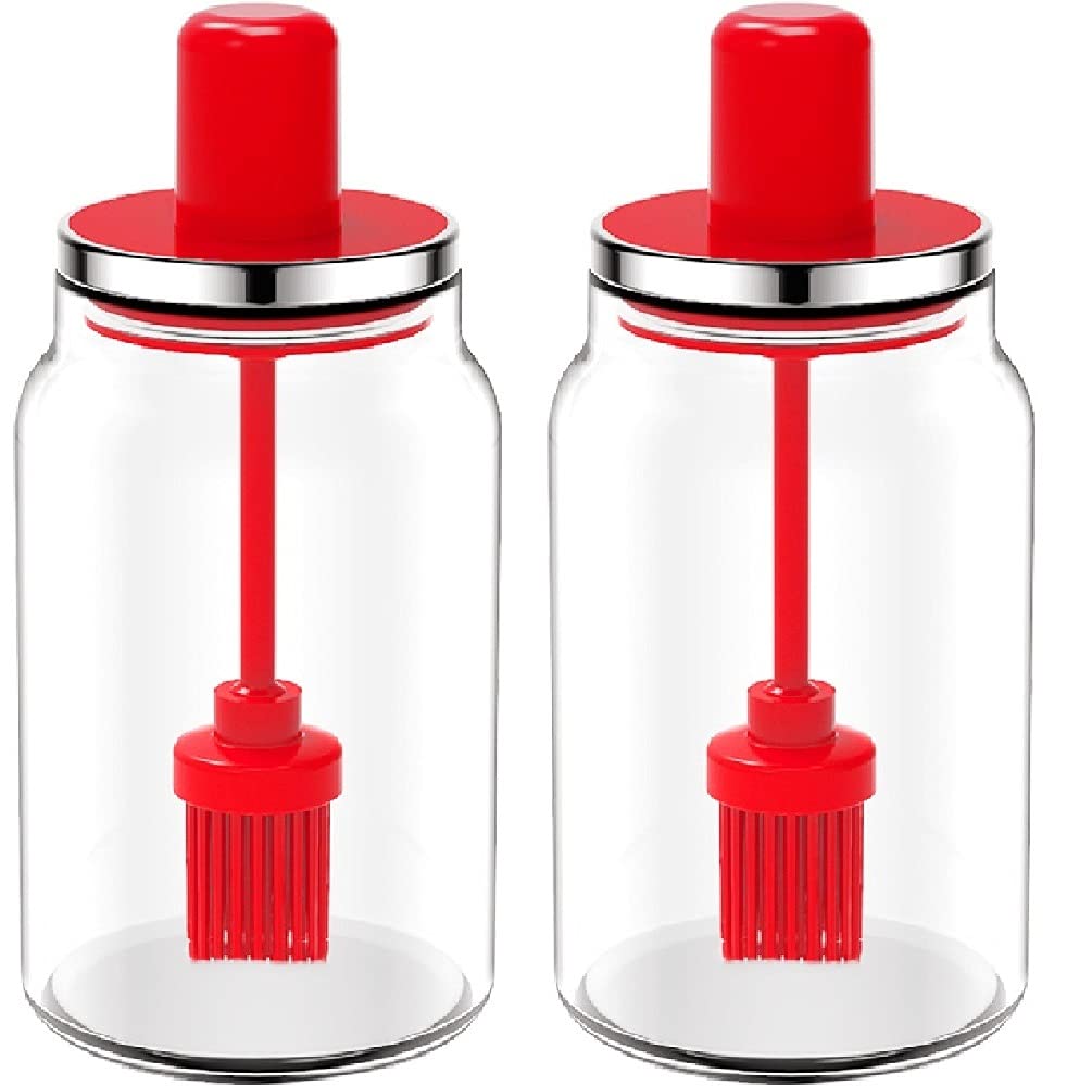 Botella de aceite de cocina para tus recetas, juego de 2 aceiteras de vidrio rojo de 220 ml