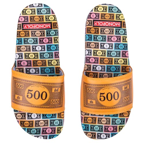 Odd Sox–Monopoly Money Slide Slippers–Soft Slip-On Sandals–Unisex Comfort House Slipper, Casual Indoor/Outdoor Footwear