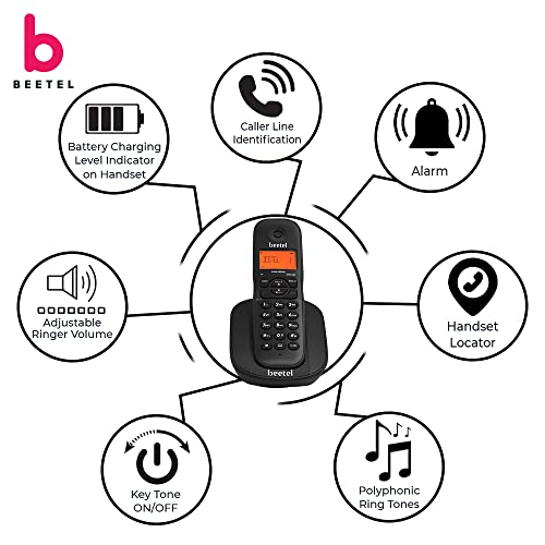 Image of Beetel X73N Cordless 2.4Ghz Cordless Landline Phone with Caller ID Display, 2-Way Speaker Phone with Volume Controls, Auto Answer, Alarm Function, Stylish Design (Black)(X73N)