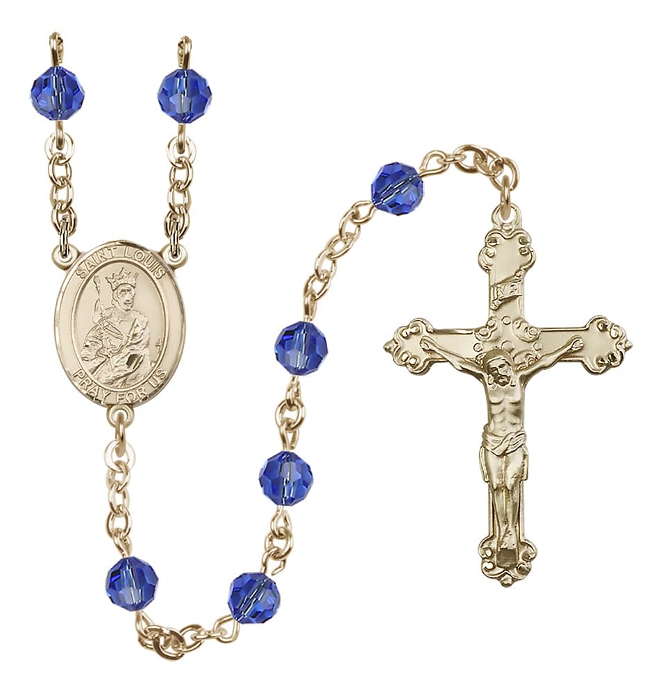 Bonyak Jewelry 14k Gold 6mm Austrian Crystal Saint Louis Rosary - September Blue