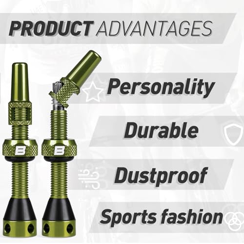 Image of BWSHLF Tubeless Presta Valve Stem 40 /44 /55 /60 /65 /80 /100 mm, Super Light Alloy Presta Valve Stem Kit with Valve Core Remover Tool and Valve Stem Caps - Multiple Color and Size Options(Pair)