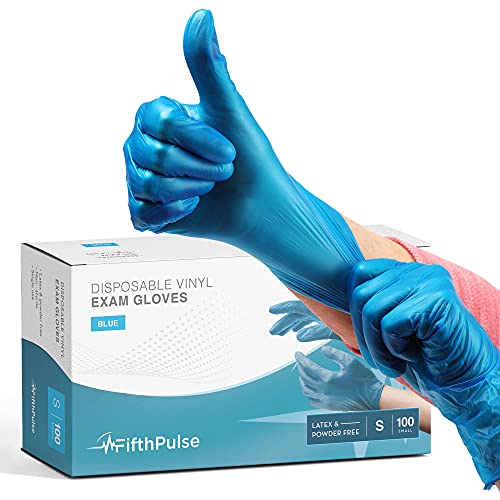 Blue Vinyl Disposable Gloves Small 100 Pack - Latex Free, Powder Free Medical Exam Gloves - Surgical, Home, Cleaning, and Food Gloves - 3 Mil Thickness