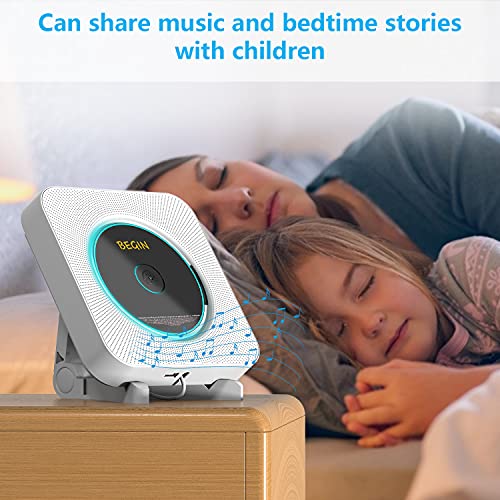 Aonco Portable Cd Player,Bluetooth Wall-Mounted Cd Music Player Home Audio Speaker,With Remote Control Fm Radio Built-In Hifi Speaker,Mp3 Headphone Jack Aux Out,White #TOP3