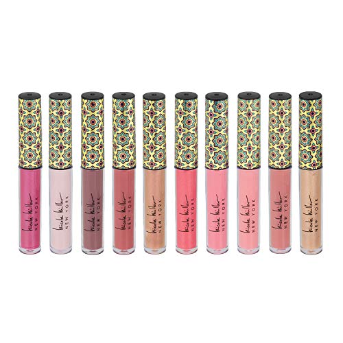 Nicole Miller 10 Pc Lip Gloss Collection, Shimmery Lip Glosses for Women and Girls, Long Lasting Color Lip Gloss Set with Rich Varied Colors (Blue)