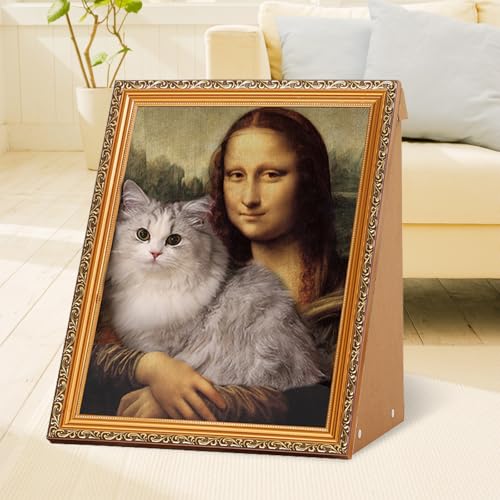 AEMUYA Mona Lisa Cat Scratcher Bed - 3D Art Armrest Design 50lbs Eco-Friendly Cardboard No-Tools Assembly for Cats/Rabbits